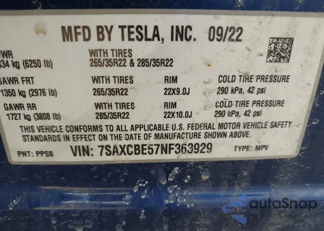 2022 Tesla Model X Dual Motor All-Wheel Drive z USA, uszkodzony, nr VIN 7SAXCBE57NF363929